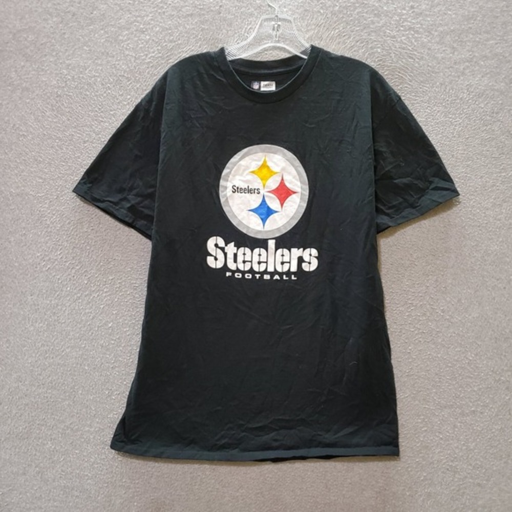 Pittsburgh Steelers Men T-Shirt Large Black Logo Graphic Short Sleeve Crew Neck